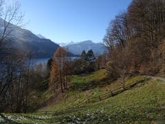 Oberhalb der Ruine Strahlegg / Amden mit Blick auf Walensee und Glarner Berge. (Bild: Hubert Koch)