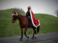 Hoch zu Pferd am Weihnachtstag: Was für eine wunderschöne Begegnung. (Bild: Margrith Imhof-Röthlin (Meggen, 25. Dezember 2018))