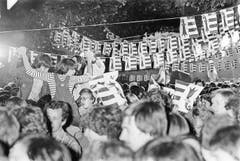 Jurassier feiern die am 24. September 1978 in Delémont ausgerufene Gründung ihres Kantons. (Bild: Keystone)