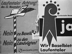 Ein pro-Bern und ein pro-Basel-Landschaft Plakat im Vorfeld der Abstimmung 1989. (Bild: KEYSTONE/STR)