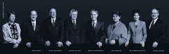 2001 (von links): Bundeskanzlerin Annemarie Huber-Hotz, Joseph Deiss, Pascal Couchepin, Kaspar Villiger, Bundespräsident Moritz Leuenberger, Ruth Dreifuss, Ruth Metzler, Samuel Schmid.
