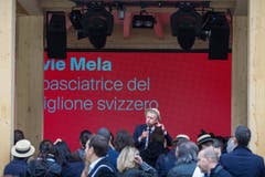 Nicolas Bideau, Chef von Präsenz Schweiz, spricht anlässlich der Eröffnung des Schweizer Pavillions. (Bild: PABLO GIANINAZZI)