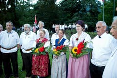 Der Jodlerklub Brunnen mit einer gesanglichen Einlage. (Bild: Erhard Gick / Neue SZ)