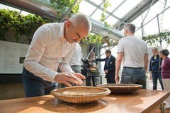 «Wir möchten die Leute mit allen Sinnen begeistern und die verschiedenen Facetten des Kaffees weitergeben. Mein Begriff von Kaffee ist jedenfalls bereits arg durcheinandergeraten», sagte Tropenhaus-Geschäftsführer Pius Marti an der Medienorientierung. Auf dem Bild degustiert Marti Bohnen. (Bild: Dominik Wunderli / Neue LZ)
