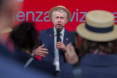 Nicolas Bideau, Chef von Präsenz Schweiz spricht anlässlich der Eröffnung des Schweizer Pavillions. (Bild: PABLO GIANINAZZI)