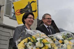 Die beiden neu gewählten Regierungsräte: Barbara Bär (links) und Urban Camenzind. (Bild: Urs Hanhart/Neue UZ)