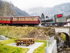 Zahnradbahn Vitznau-Rigi Kulm mit Dampfloki No.16 (Baujahr 1923) und historischen Wagen. (Bild: Mario Burger)