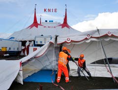 Die Aufbauarbeiten des Circus Knie auf dem Stierenmarktareal (Bild: Stefan Kaiser)