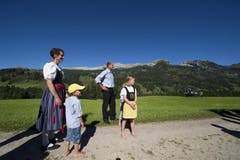 Bundesrat Johann Schneider- Ammann besucht am 1. August den Birkenhof in Sörenberg, um am 1. Augustbrunch teilzunehmen. (Bild: Keystone)