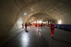 02.04.2013: Medienbesichtigung im Gotthard-Basistunnel. (Bild: Keystone)
