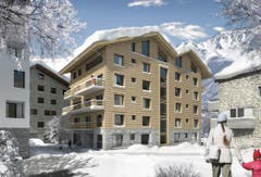 Aussenansicht vom Haus Gemse im Winter. (Bild: Visualisierung PD)