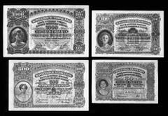 Die 50-, 100-, 500-, und 1000-Bank-Noten der Banknotenserie von 1911 zeigen jeweils Frauenproträts, … (Bild: Keystone Archiv)