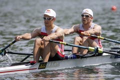 Die Österreicher Bernhard Sieber (links) und Paul Sieber (rechts) im Leichtgewichts-Doppelzweier. ( Double Sculls) (Bild: Keystone / Alexandra Wey)