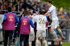 Die Spieler des FC Luzern feiern den vierten Sieg in Serie. (Bild: Keystone)
