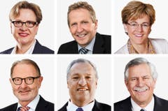 THURGAU - (obere Reihe von links) Edith Graf-Litscher (bisher), SP; Markus Hausammann (bisher), SVP; Verena Herzog (bisher), SVP. (untere Reihe von links) Hermann Hess (neu), FDP; Christian Lohr (bisher), CVP; Hansjoerg Walter (bisher), SVP. (Bild: Keystone / Handout)