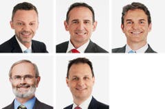 ZÜRICH (6/6) - (obere Reihe von links) Hans-Ueli Vogt (neu), SVP; Bruno Walliser (neu), SVP; Beat Walti (bisher), FDP. (untere Reihe von links) Thomas Weibel (bisher), GLP; Claudio Zanetti (neu). SVP. (Bild: Keystone / Handout)