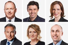 BERN (1/5) - (obere Reihe von links) Andreas Aebi (bisher), SVP; Matthias Aebischer (bisher), SP; Evi Allemann (bisher), SP. (untere Reihe von links) Adrian Amstutz (bisher), SVP; Kathrin Bertschy (bisher), GLP; Manfred Buehler (neu), SVP. (Bild: Keystone / Handout)