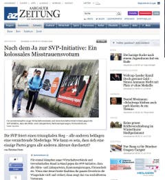Dass ausgerechnet die am wenigsten vom «Dichtestress» betroffenen Landbewohner der Initiative zum Sieg verhalfen, fällt indes der «Aargauer Zeitung» auf: «Einen so deutlichen Graben zwischen Stadt und Land sowie zwischen Deutsch- und Westschweiz gab es schon lange nicht mehr.» Das Resultat zeuge von hoher Risikobereitschaft. Immerhin drohe die Kündigung der bilateralen Verträge: «Das wäre der GAU für die Schweiz.» (Bild: Screenshot)
