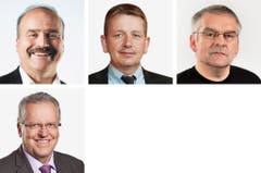 NEUENBURG - (obere Reihe von links) Philippe Bauer (neu), FDP; Raymond Clottu (bisher), SVP; Denis De La Reusille (neu), PdA-Sol. (untere Reihe) Jacques-Andre Maire (bisher), SP. (Bild: Keystone / Handout)