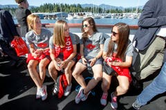Vl.l.n.r.: Rachel Rinast, Sandra Betschart, Ramona Bachmann und Martina Moser. (Bild: KEYSTONE / SALVATORE DI NOLFI)