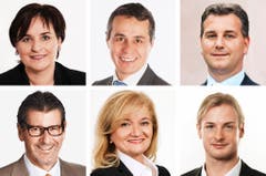 TESSIN (1/2) - (obere Reihe von links) Marina Carobbio Guscetti (bisher), SP; Ignazio Cassis (bisher), FDP; Marco Chiesa (neu), SVP. (untere Reihe von links) Giovanni Merlini (bisher), FDP; Roberta Pantani (bisher), LEGA; Lorenzo Quadri (bisher), LEGA. (Bild: Keystone / Handout)