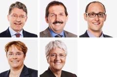 GRAUBÜNDEN - (obere Reihe von links) Heinz Brand (bisher), SVP; Duri Campell (neu), BDP; Martin Candinas (bisher), CVP. (untere Reihe von links) Magdalena Martullo Blocher (neu), SVP; Silva Semadeni (bisher), SP. (Bild: Keystone / Handout)
