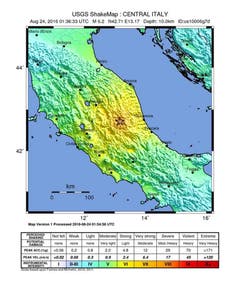 Das Epizentrum des Erdbebens mit einer Stärke von 6.2 auf der Richterskala befindet sich sichsüdöstlich der Stadt Norcia in der Provinz Perugia. (Bild: USGS / Handout)