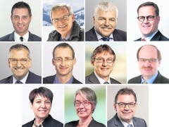 Regierungsratswahlen im Kanton Schwyz, obere Reihe von links: André Rüegsegger (SVP, bisher), Andreas Barraud (SVP, bisher), Othmar Reichmuth (CVP, bisher), Kaspar Michel (FDP, bisher). Mittlere Reihe von links: Michael Stähli (CVP, neu), René Bünter (SVP, neu), Paul Furrer (SP, neu) und Roland Urech (parteilos, neu). Untere Reihe von links: Petra Steimen-Rickenbacher, (FDP, neu), Birgitta Michel Thenen (Grüne, neu) und Andreas Meyerhans (CVP, neu). (Bild: Bote der Urschweiz)