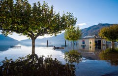 Tourist Adash schwimmt auf einer Luftmatratze im Wasser am Lago Maggiore in Ascona. (Bild: Keystone)