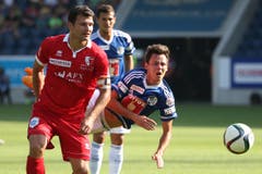 Luzerns Clemens Fandrich (R) gegen Sions Veroljub Salatic. (Bild: Philipp Schmidli)
