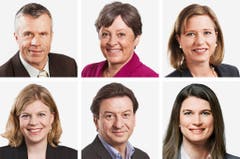 BERN (3/5) - (obere Reihe von links) Lorenz Hess (bisher), BDP; Margret Kiener Nellen (bisher), SP; Christa Markwalder (bisher), FDP. (untere Reihe von links) Nadine Masshardt (bisher), SP; Corrado Pardini (bisher), SP; Nadja Pieren (bisher), SVP. (Bild: Keystone / Handout)