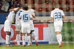 Die Zürcher jubeln über das 1:0. (Bild: Keystone/Anthony Anex)