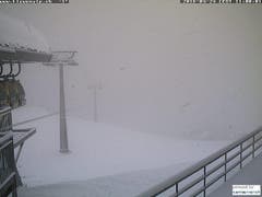 Zur Mittagszeit zeigt die Webcam in Emmetten an der Bergstation Gondelbahn Stockhütte Schnee und Nebel. (Bild: www.klewenalp.ch)