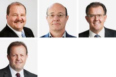LUZERN (2/2) - (obere Reihe von links) Felix Müri (bisher), SVP; Louis Schelbert (bisher), Grüne; Peter Schilliger (bisher), FDP. (untere Reihe): Albert Vitali (bisher), FDP. (Bild: Keystone / Handout)