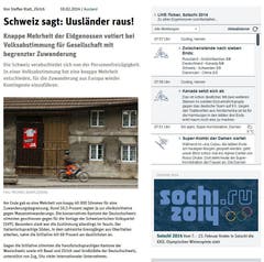 "Uusländer raus!" titelte die sozialistische Tageszeitung "Neues Deutschland" ihren Online-Bericht. "Die Schweizer werden wieder eine Gesellschaft mit begrenzter Zuwanderung." (Bild: Screenshot)