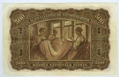 Die Rückseite der 500er-Note zieren Handstickerinnen. (Bild: Archiv der SNB)