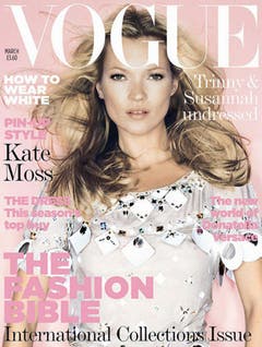 Wegen ihres angeblichen Drogenkonsums verlor Kate Moss mehrere lukrative Aufträge. Für die britische Vogue posierte sie dennoch - und erschien 2006 zum 21. Mal auf der Titelseite des Magazins. (Bild: Keystone)
