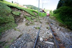 Ein Zug der Appenzeller Bahnen ist zwischen Herisau und Urnäsch steckengeblieben. (Bild: Michel Canonica)