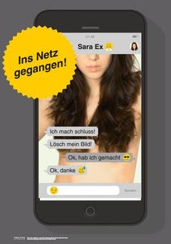 Auf den vierten Platz schafften es Alena Menia Gonzalez und Louis Hua (Vitamin 2 AG), die Idee zum Sexting-Plakat lieferte das Oberstufenteam Vera Catellani, Alexa Meier und Sabrina Simonelli (Flade Gallus St.Gallen). (Bild: pd)