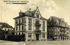 Das Restaurant Thurgauerhof direkt am Bahnhof auf der Nordseite. Um 1915. (Bild: Archiv Martin Sax)
