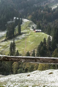Erster Schnee auf der Fahrt Urnäsch, Chräzerli, Schwägalp. (Bild: Hanspeter Schiess)