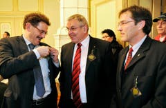 Regierungsrat Jakob Stark, Kantonsrat Richard Nägeli und Gemeinderat Ernst Rüsi am Konstabler-Anlass an der Bechtelisnacht in Frauenfeld. (Bild: Reto Martin)