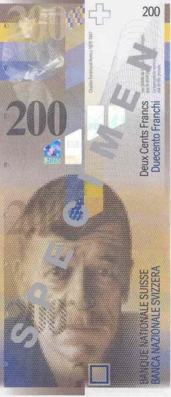 Schriftsteller Charles Ferdinand Ramuz ziert die 200er-Note. (Bild: Archiv der SNB)