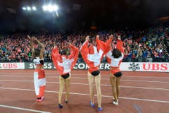 Die Schweizer Sprint-Staffel:Mujinga Kambundji, Lea Sprunger, Marisa Lavanchy und Sarah Atcho (v.r.n.l.) (Bild: Keystone)