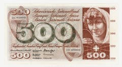 Auf der 500er-Note prangt ein Frauenkopf. (Bild: Archiv der SNB)