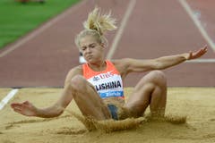Im Sand ist nicht immer gut Lachen: Die Russin Darya Klishina beim Weitsprung. (Bild: Keystone)