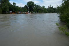 Die randvolle Aare in Bern. (Bild: Keystone)