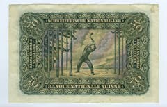Auf der Hinterseite ist der berühmte Holzfäller Hodlers zu sehen. (Bild: Archiv der SNB)