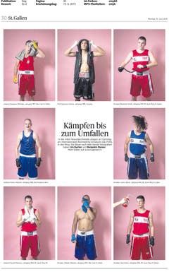 Auch diese Bilderseite von Urs Bucher und Benjamin Manser mit Porträts von Boxern nach dem Kampf wurde ausgezeichnet. (Bild: pd)