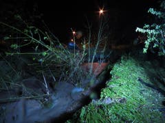 Die beiden Insassen des mitgerissenen Autos im Sulzbach konnten sich aufs Dach begeben. Während der Mann von Anwohnern gerettet werden konnte, wurde die Frau von den Wassermassen mitgerissen und ertrank. (Bild: Keystone)